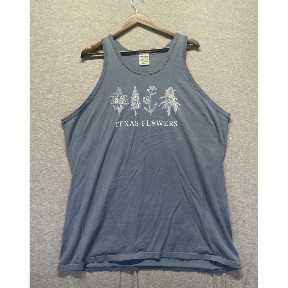 ComfortWash by Hanes Tank Top Men 2XL Slate Blue Graphic Texas Flowers Ring Spun